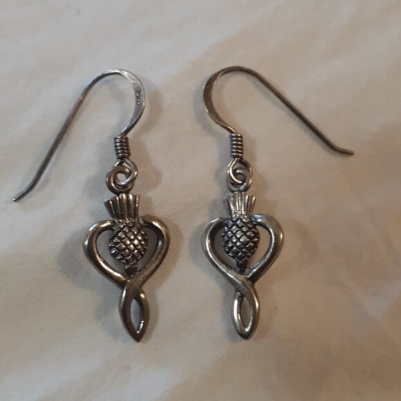 Celtic Scottish Thistle 925 Silver Drop Earrings - Picture 2 of 5